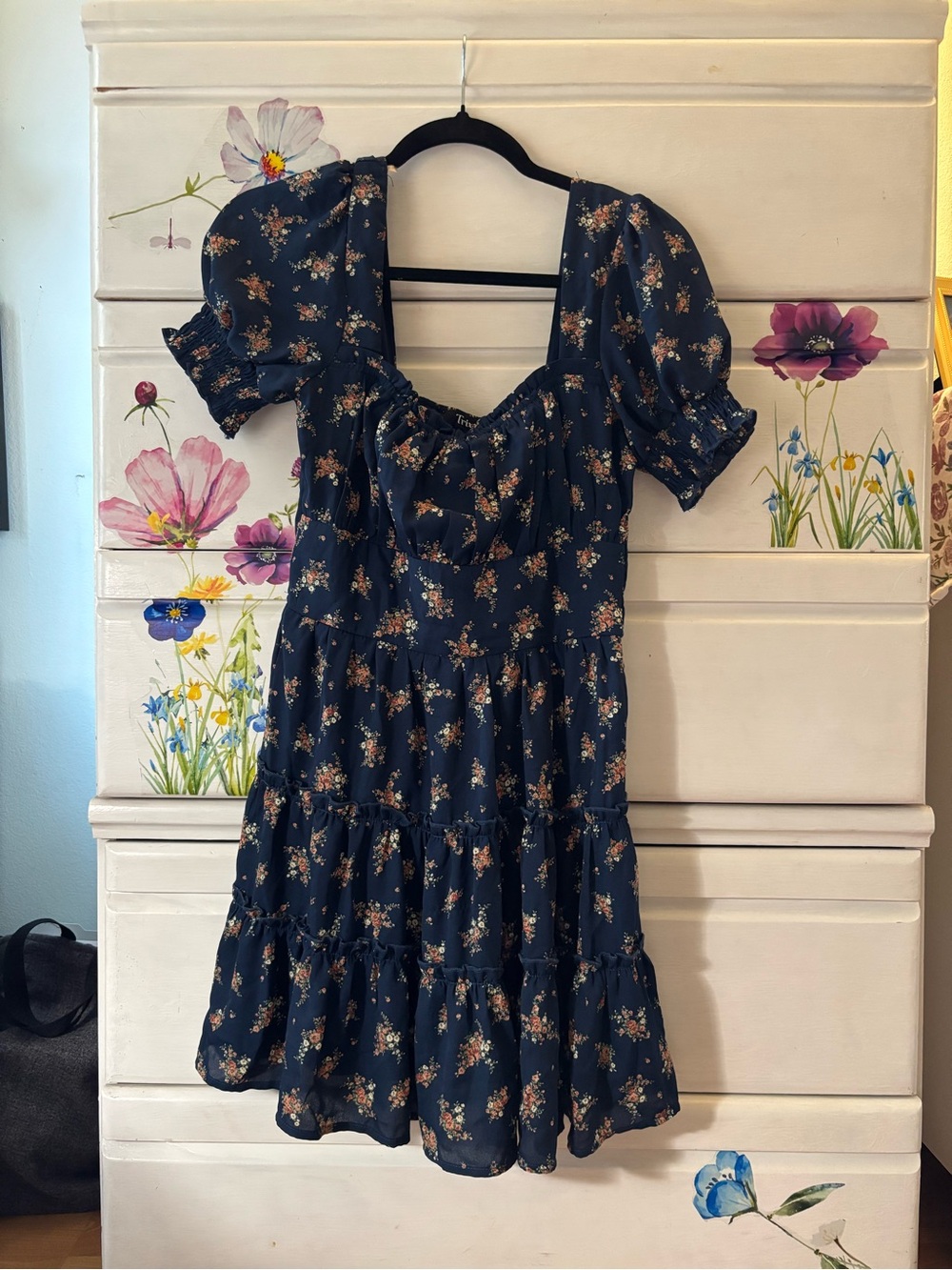 Trixxi Navy Floral Puff-Sleeve Mini Dress